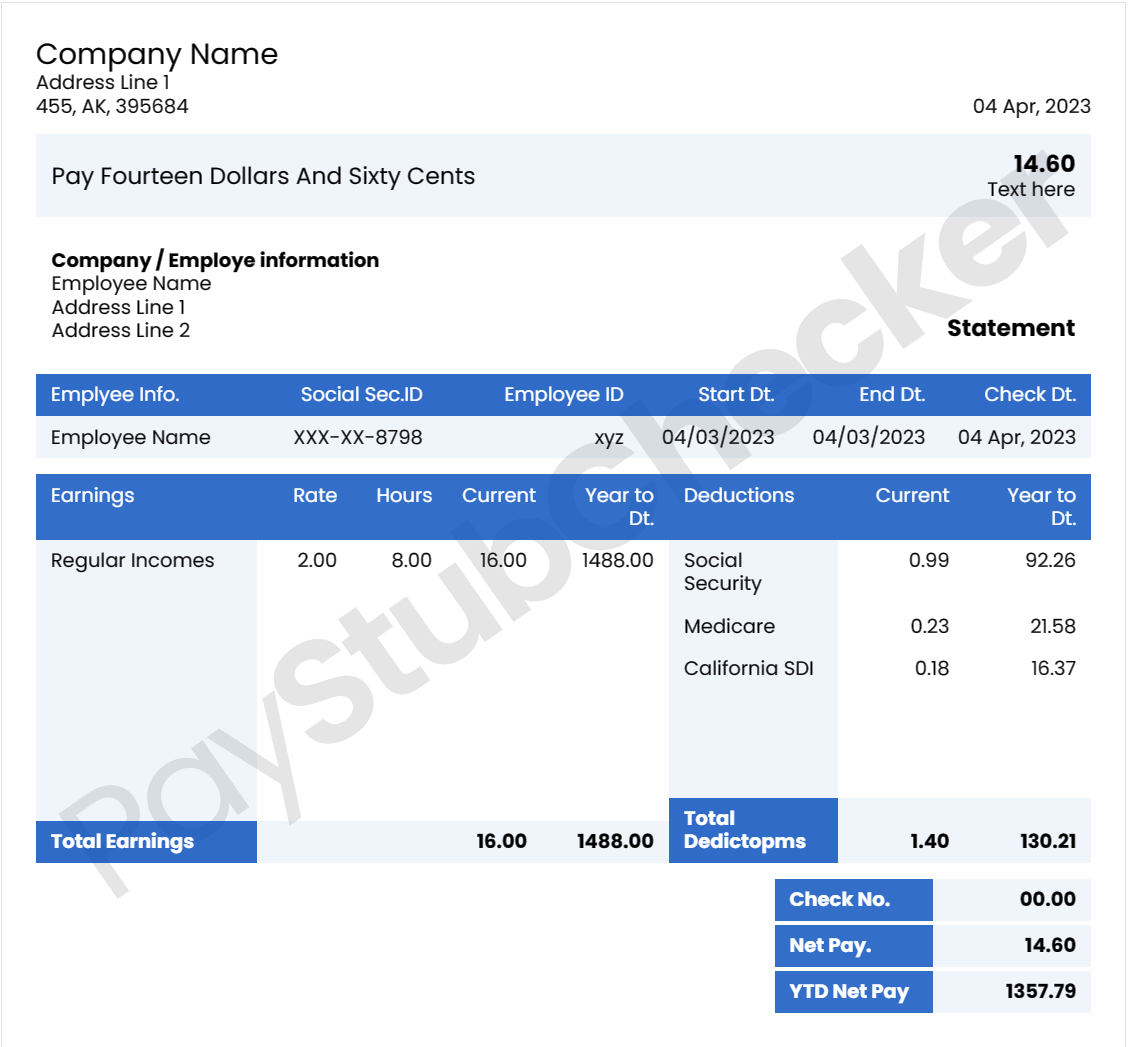 Paystub sample tamplete 2