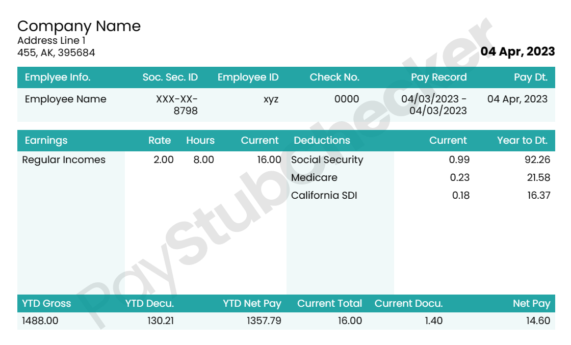 Paystub sample tamplete 8