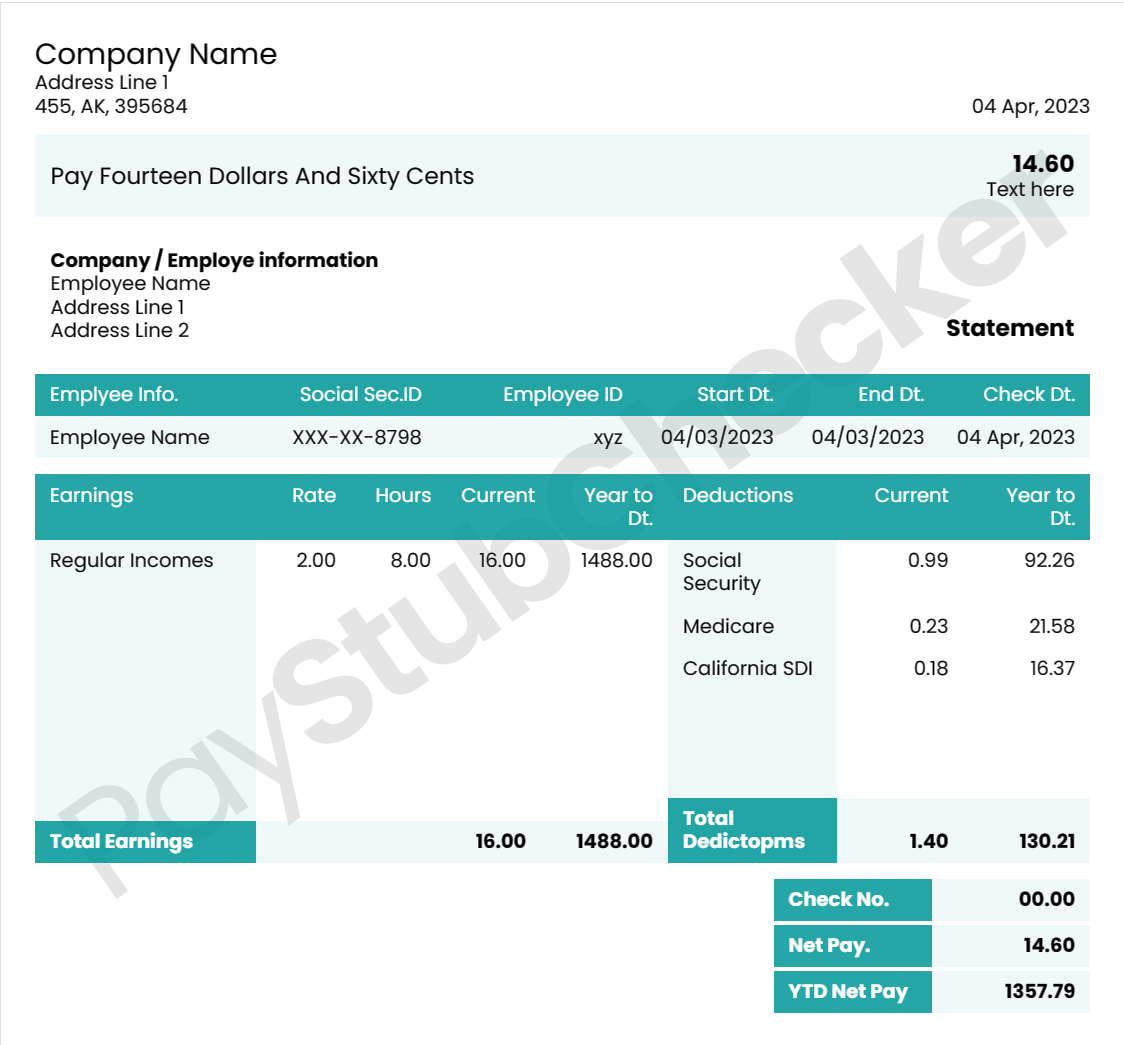 Paystub sample tamplete 4